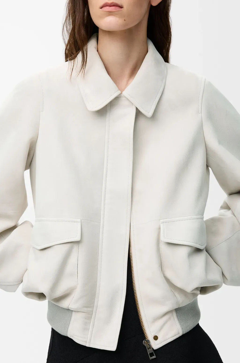 Bomber Jacket In Suede Goatskin