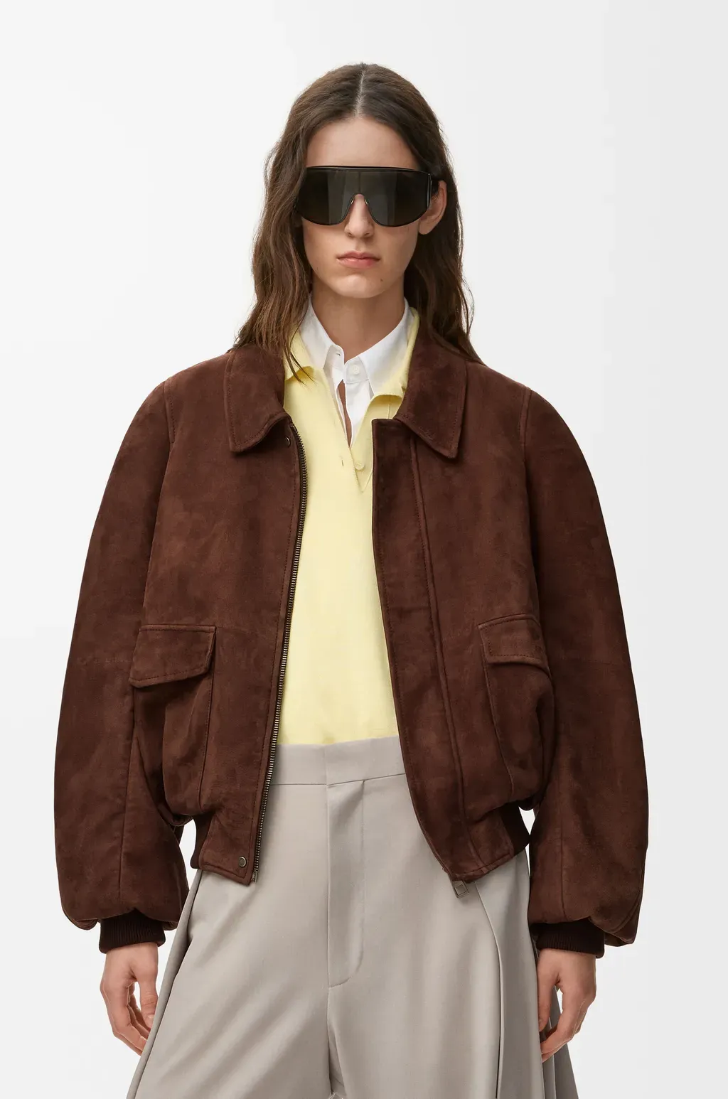 Bomber Jacket In Suede Goatskin