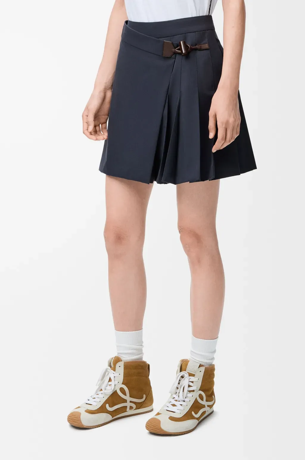 Pleated Mini Skirt In Cotton Blend