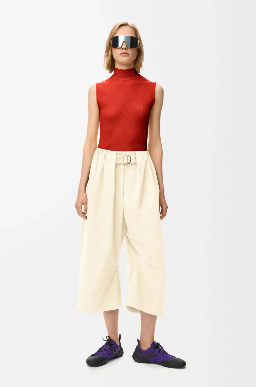 Cropped Belted Trousers In Cotton And Silk