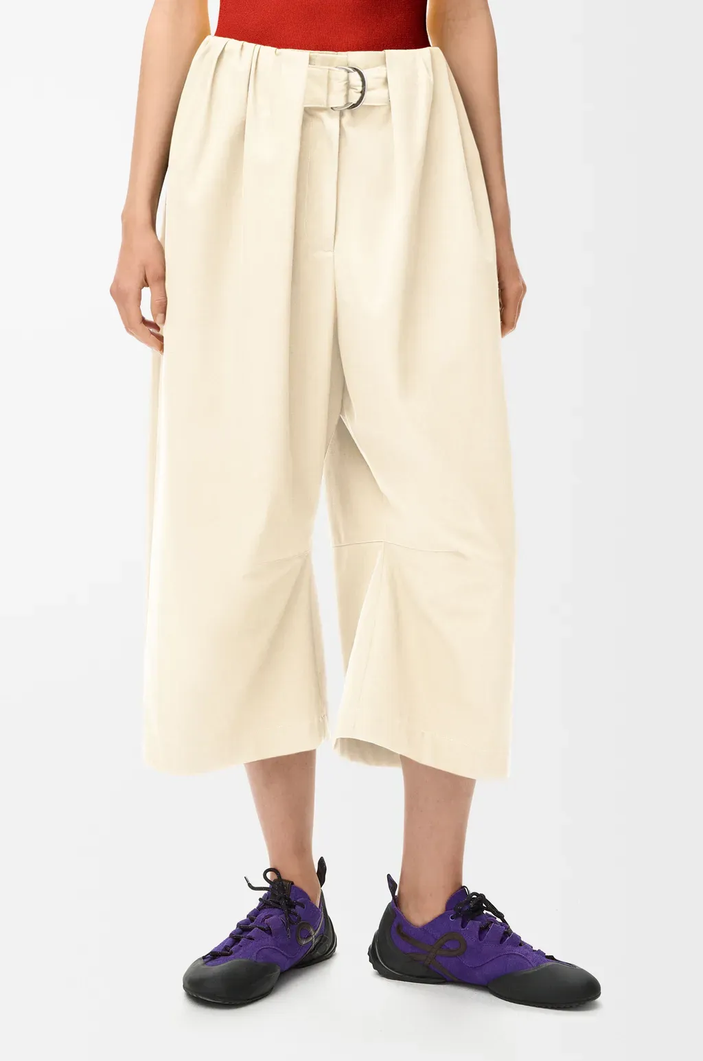 Cropped Belted Trousers In Cotton And Silk