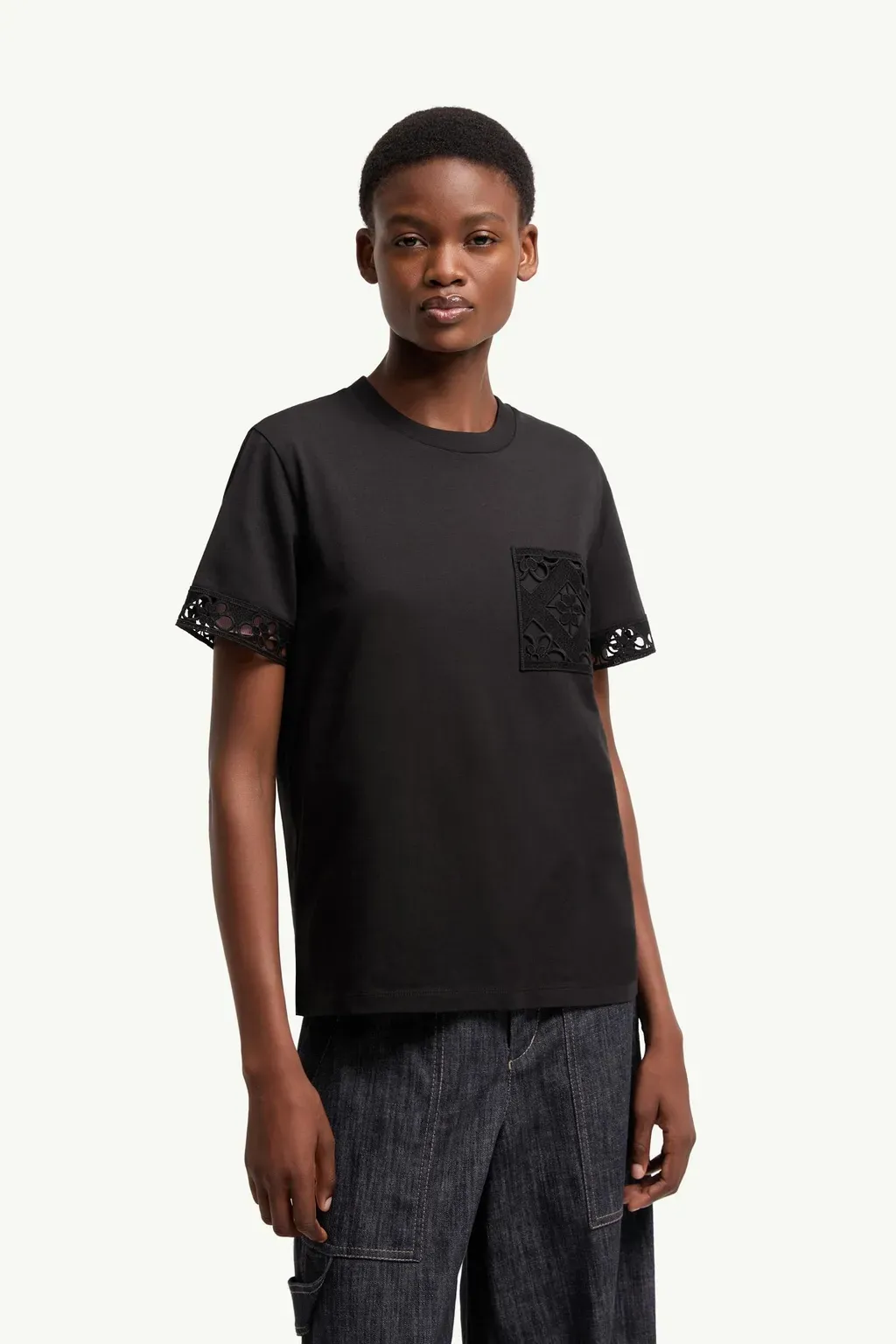 Macramé-Trimmed Cotton T-Shirt