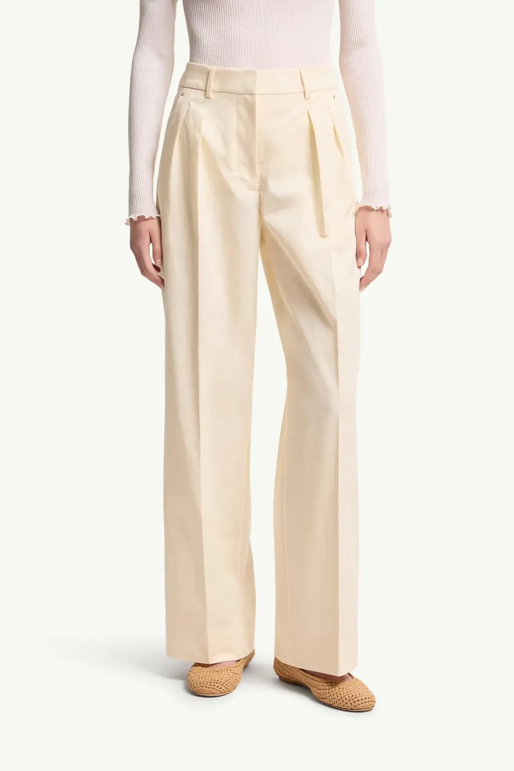 Cotton Gabardine Wide-Leg Tailored Trousers