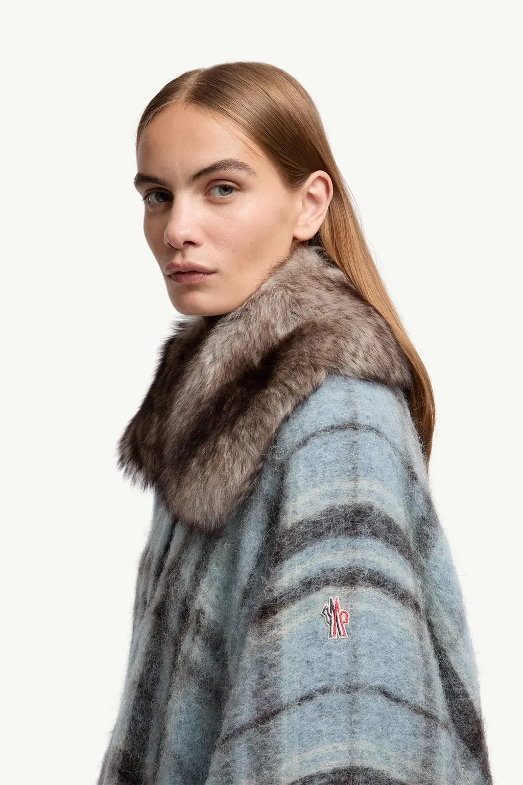 Mohair, Alpaca & Wool Blend Plaid Cape