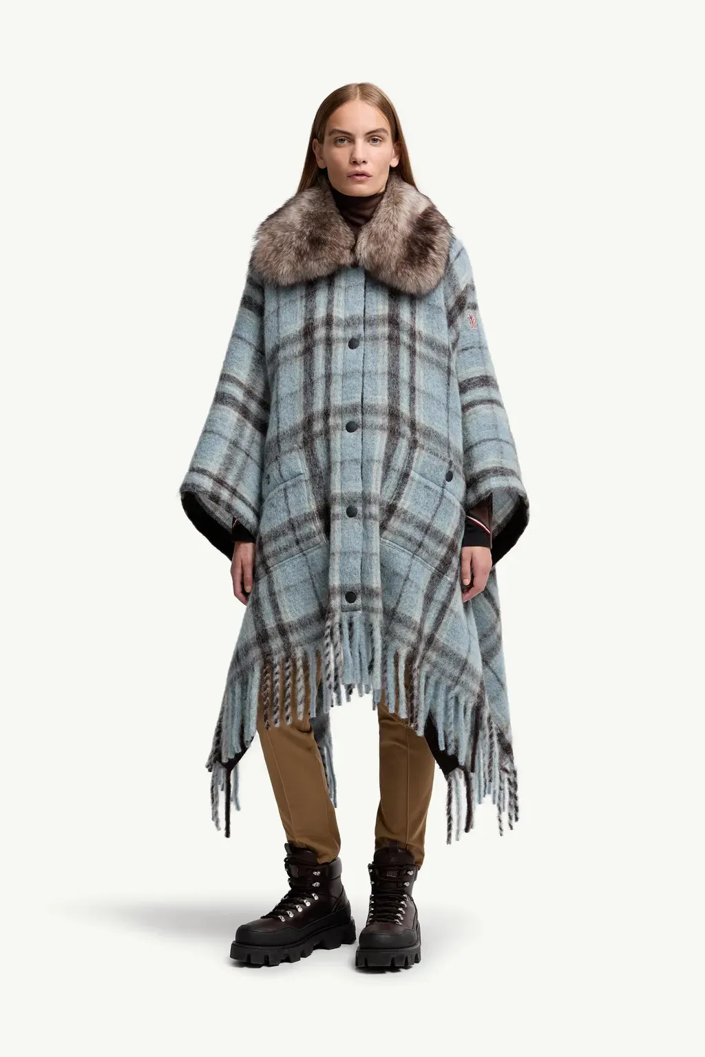 Mohair, Alpaca & Wool Blend Plaid Cape