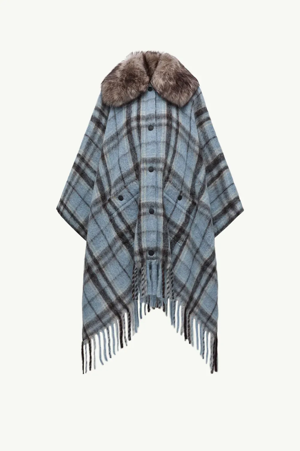 Mohair, Alpaca & Wool Blend Plaid Cape