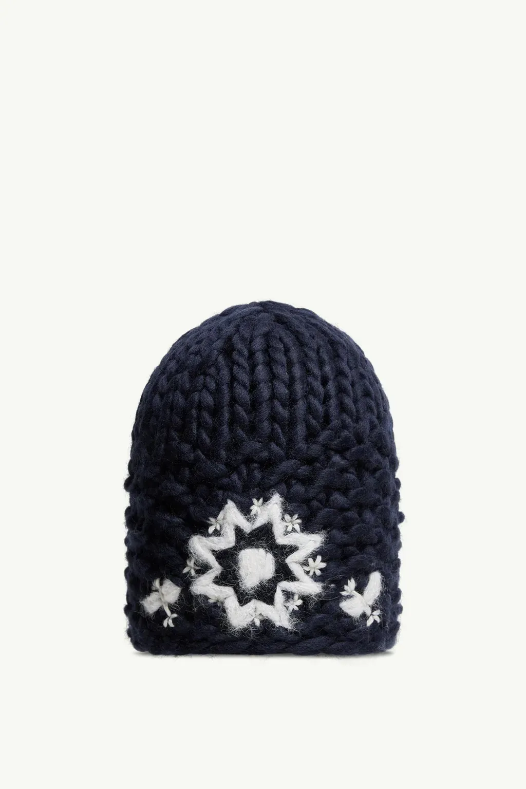 Hand-Embroidered Floral Wool Blend Beanie