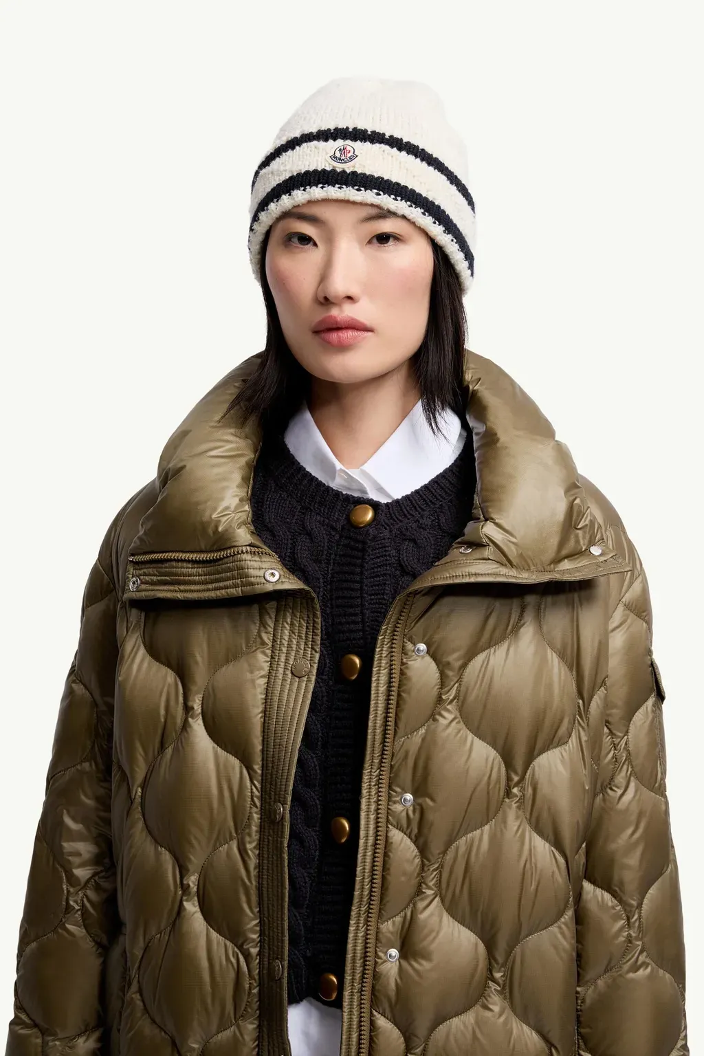 Striped Wool & Cotton Blend Beanie