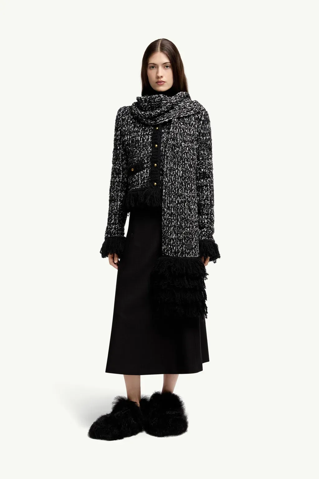Fringe-Trim Wool Blend Scarf