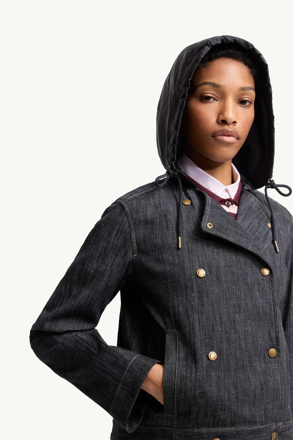 Diervilla Hooded Double-Breasted Denim Jacket