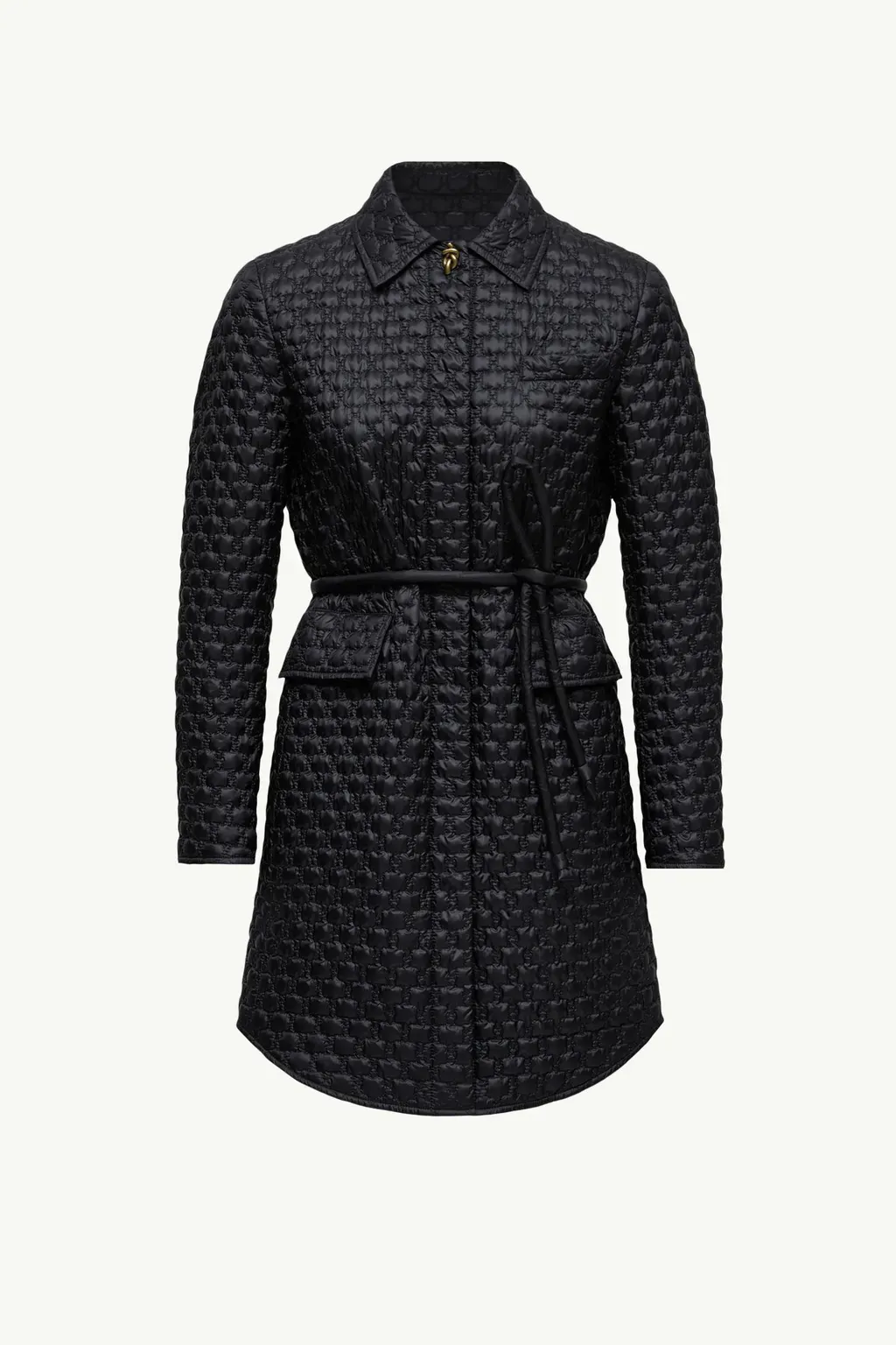 Raissac Geometric-Quilted Long Down Jacket