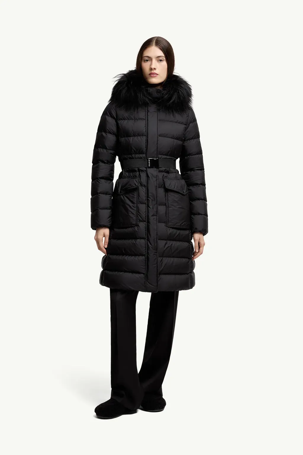 Khloesse Hooded Shearling-Trimmed Long Down Jacket