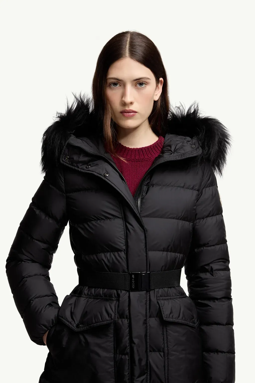 Khloesse Hooded Shearling-Trimmed Long Down Jacket