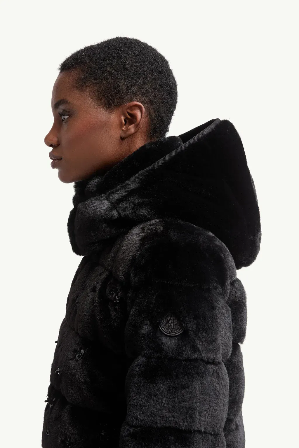 Andronne Sequin-Embroidered Hooded Short Down Jacket