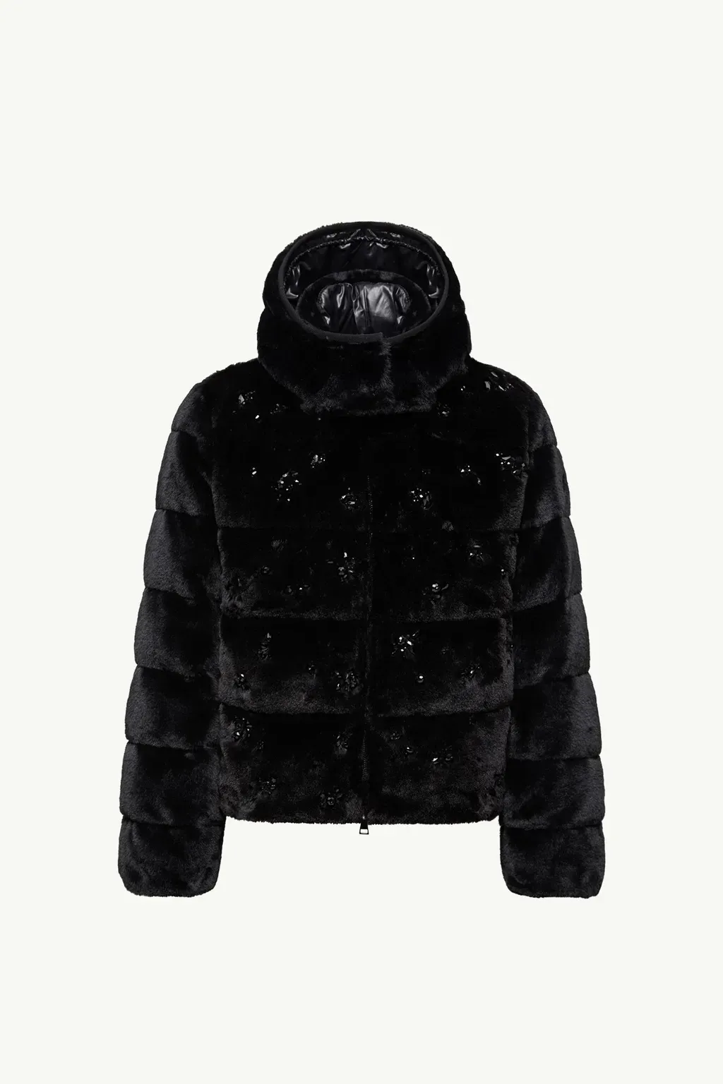 Andronne Sequin-Embroidered Hooded Short Down Jacket