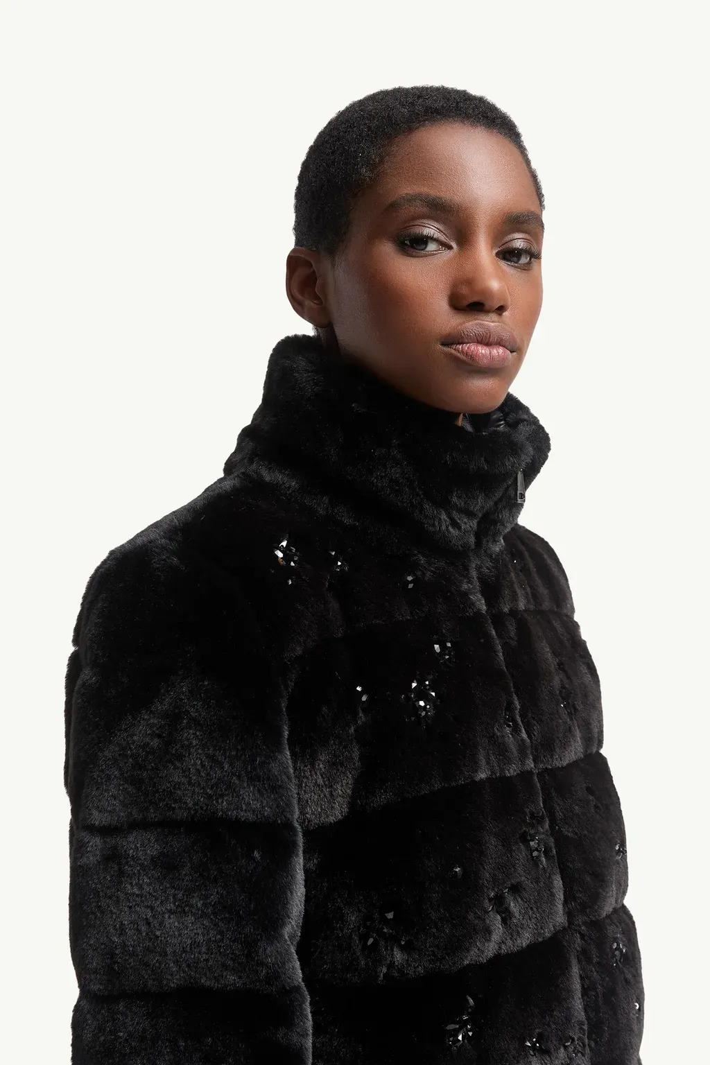 Andronne Sequin-Embroidered Hooded Short Down Jacket