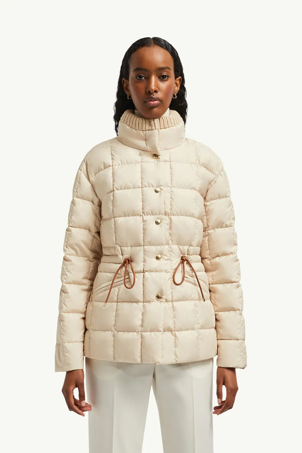 Antigone Leather-Trimmed Short Down Jacket