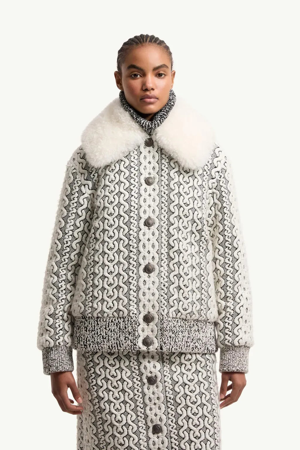 Beille Shearling-Trimmed Down Bomber Jacket