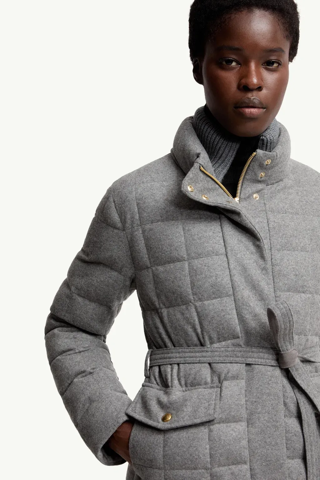 Bussettes Wool Blend Belted Short Down Jacket