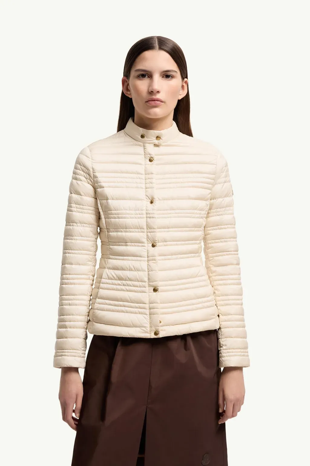 Cataire Striped-Quilted Down-Filled Biker Jacket