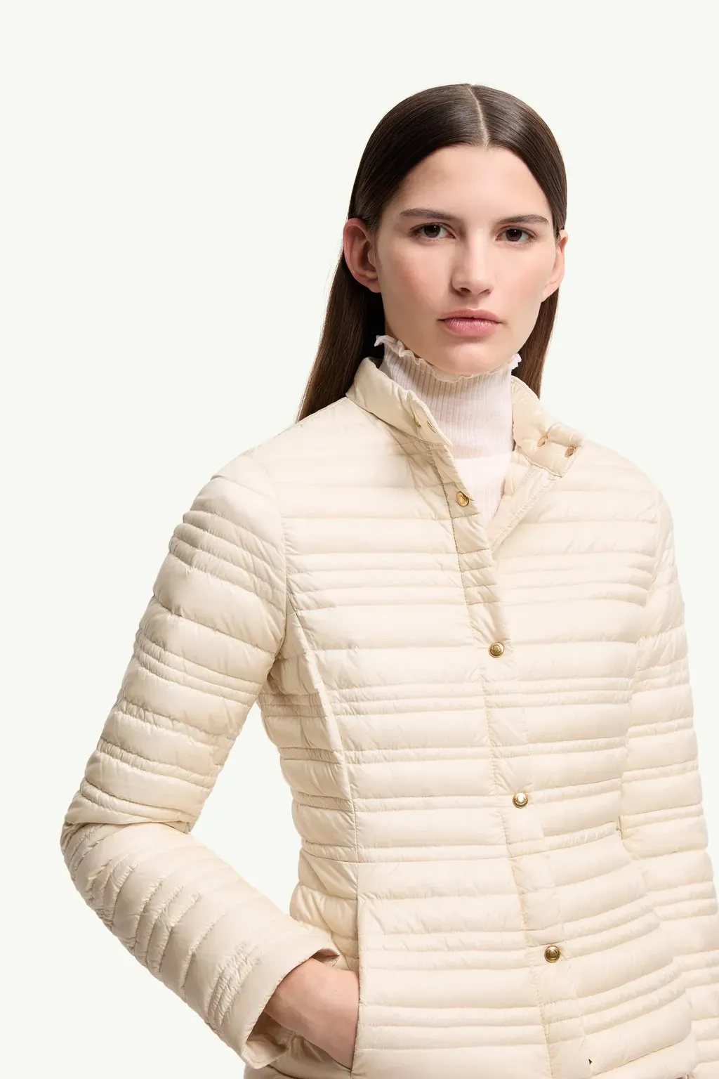 Cataire Striped-Quilted Down-Filled Biker Jacket