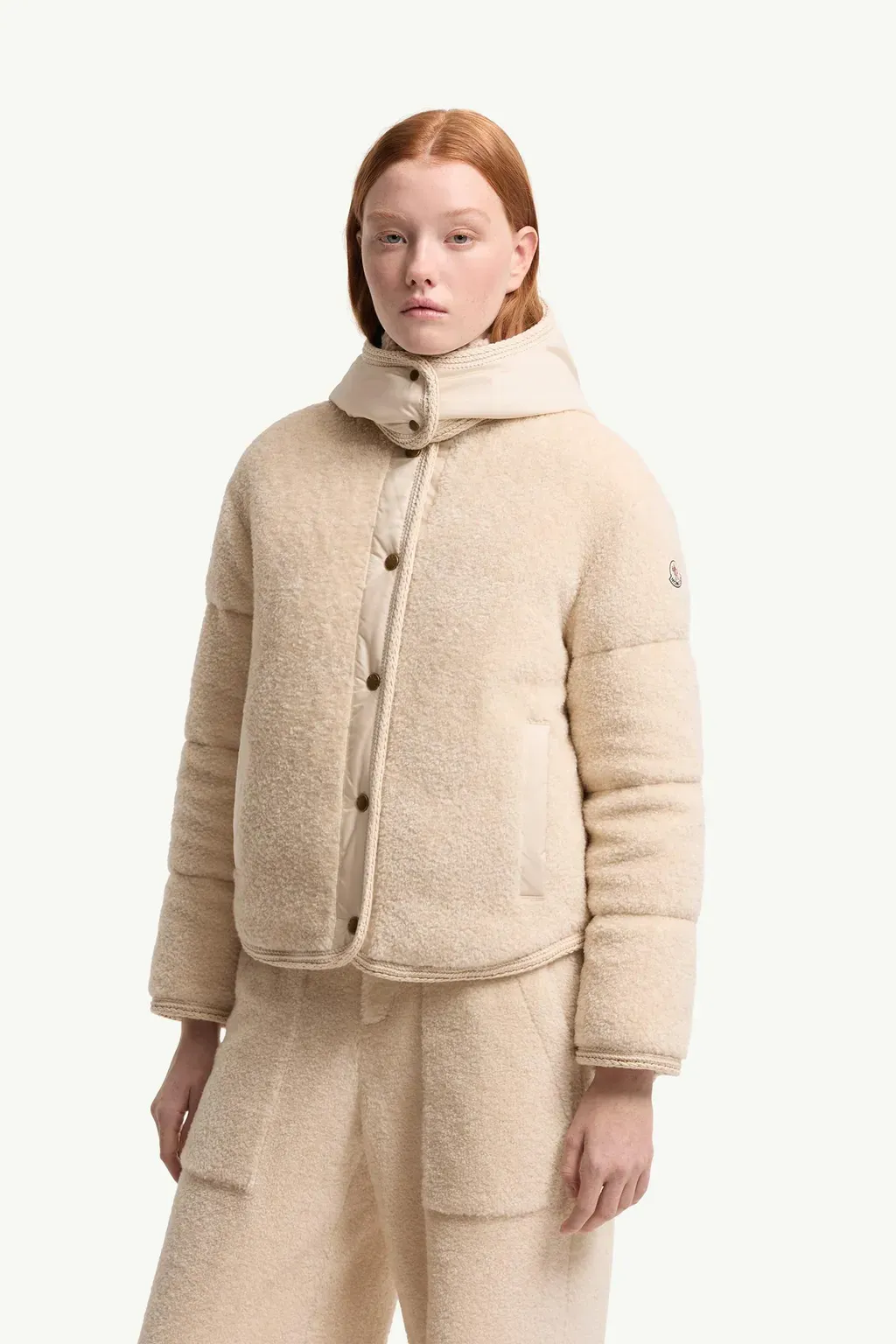 Ciboulette Braided Trim Teddy Hooded Short Down Jacket