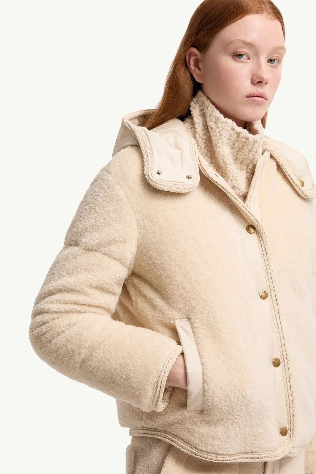 Ciboulette Braided Trim Teddy Hooded Short Down Jacket