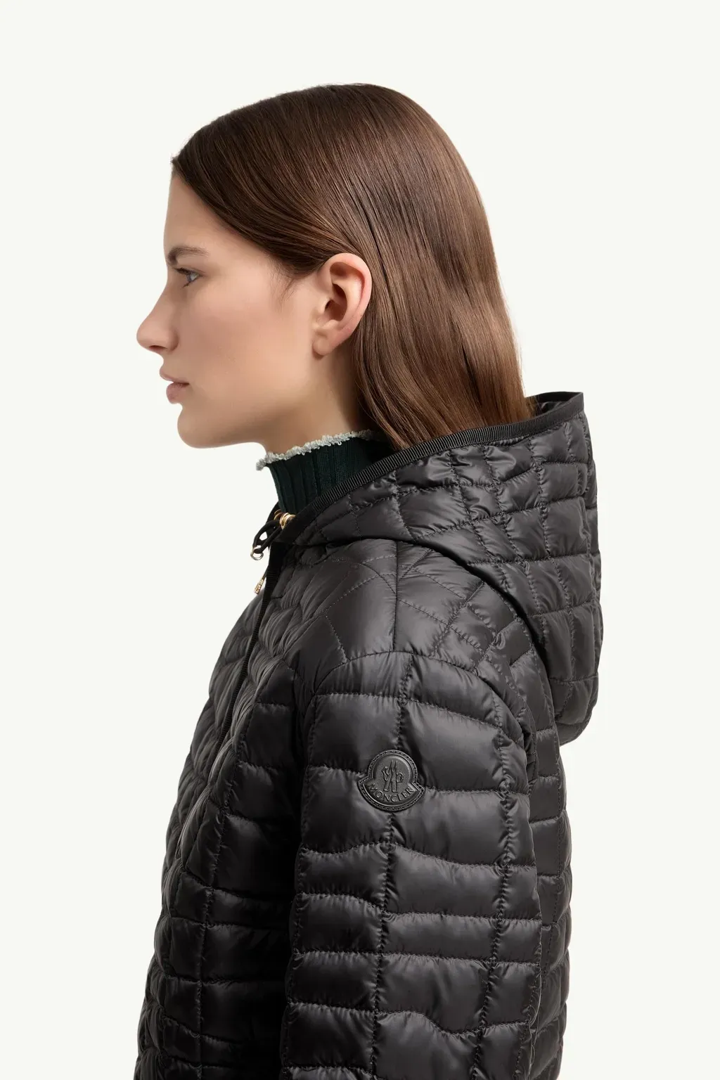 Eglantier Hooded Geometric-Quilted Short Down Jacket