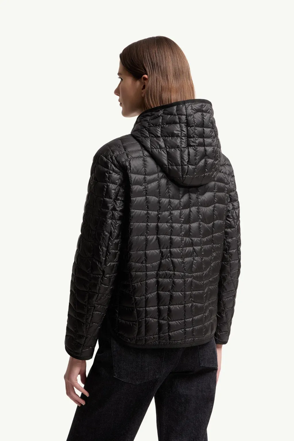 Eglantier Hooded Geometric-Quilted Short Down Jacket