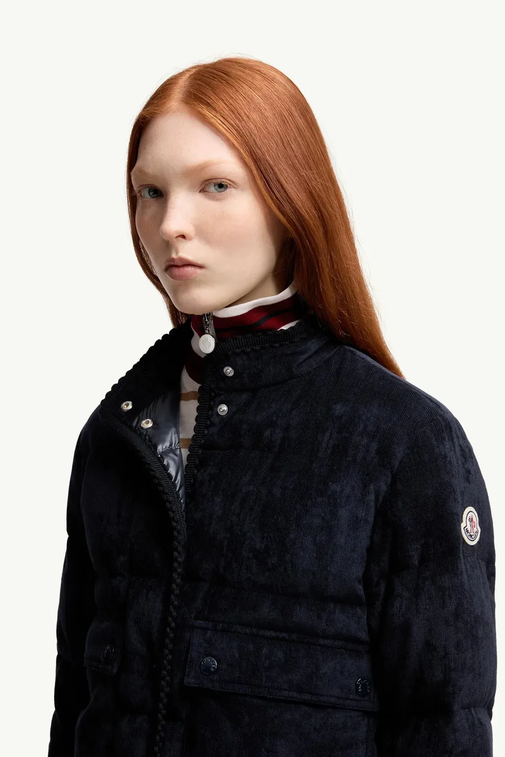 Essarts Braided Trim Corduroy Short Down Jacket