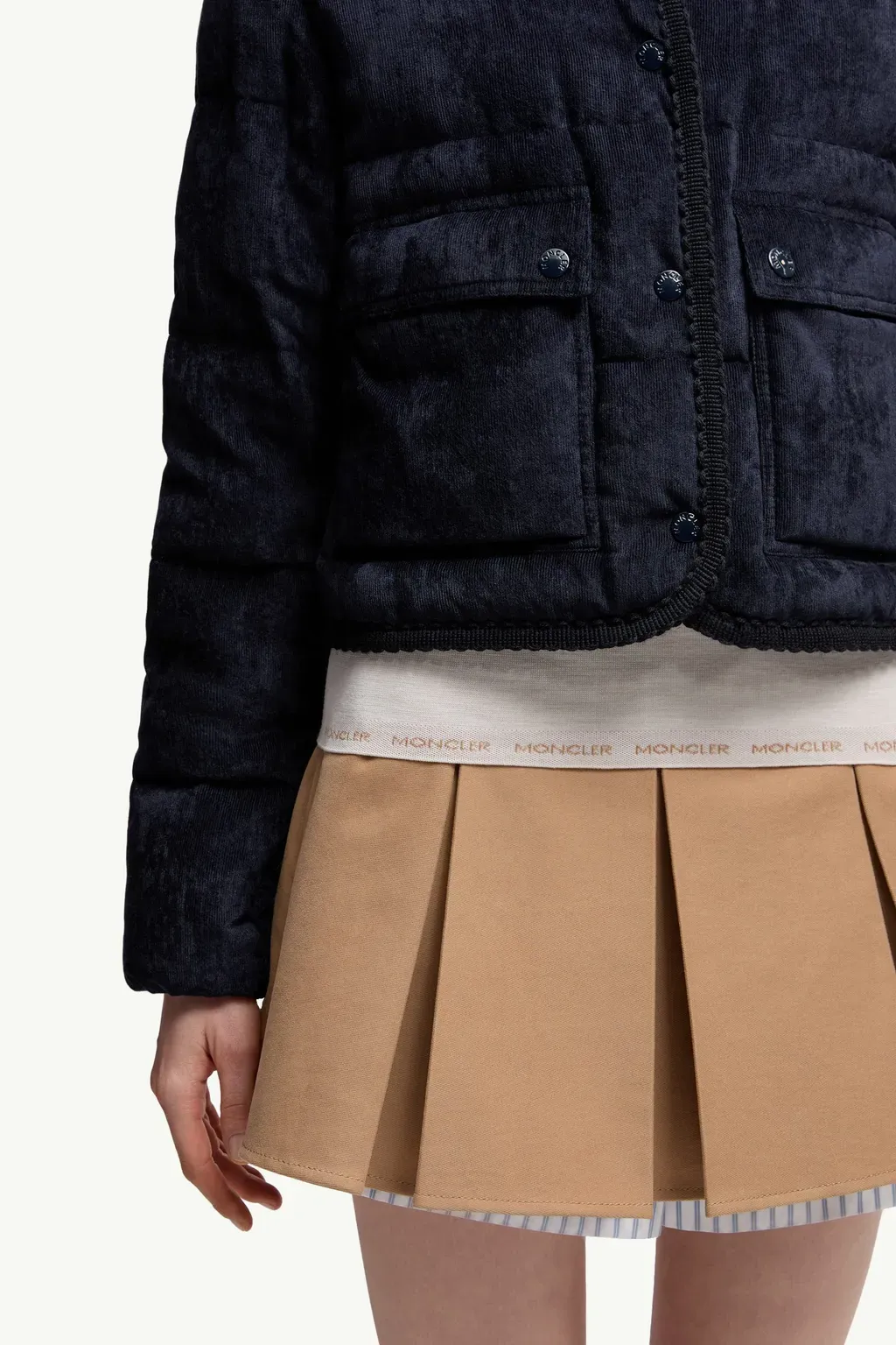 Essarts Braided Trim Corduroy Short Down Jacket