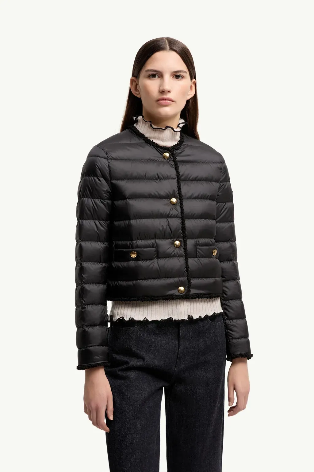 Fleurs Bouclé-Trimmed Short Down Jacket