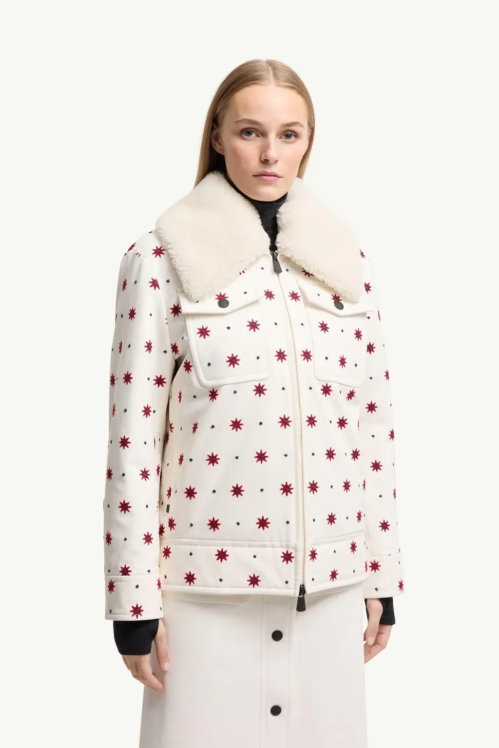 Larient Geometric Pattern Down Shirt Jacket