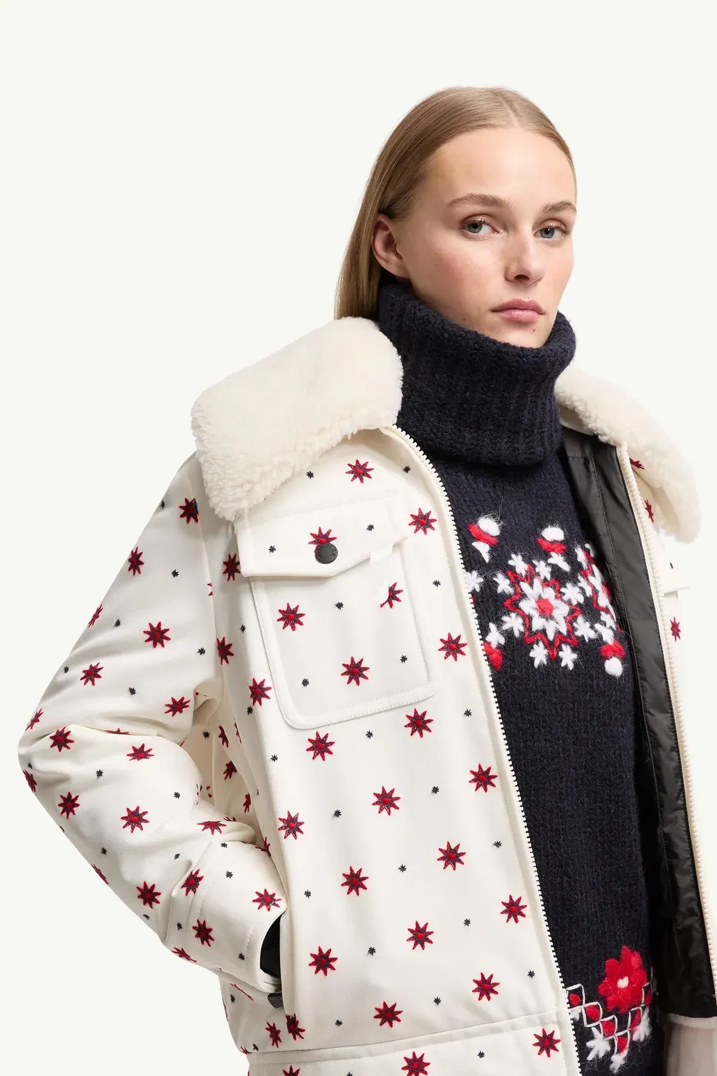 Larient Geometric Pattern Down Shirt Jacket