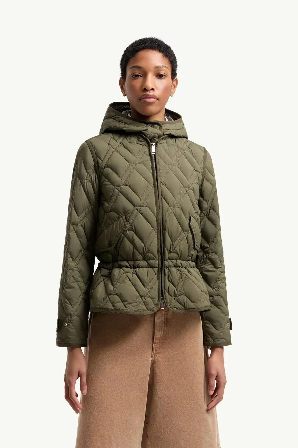 Lilas Geometric Quilted Hooded Short Down Jacket