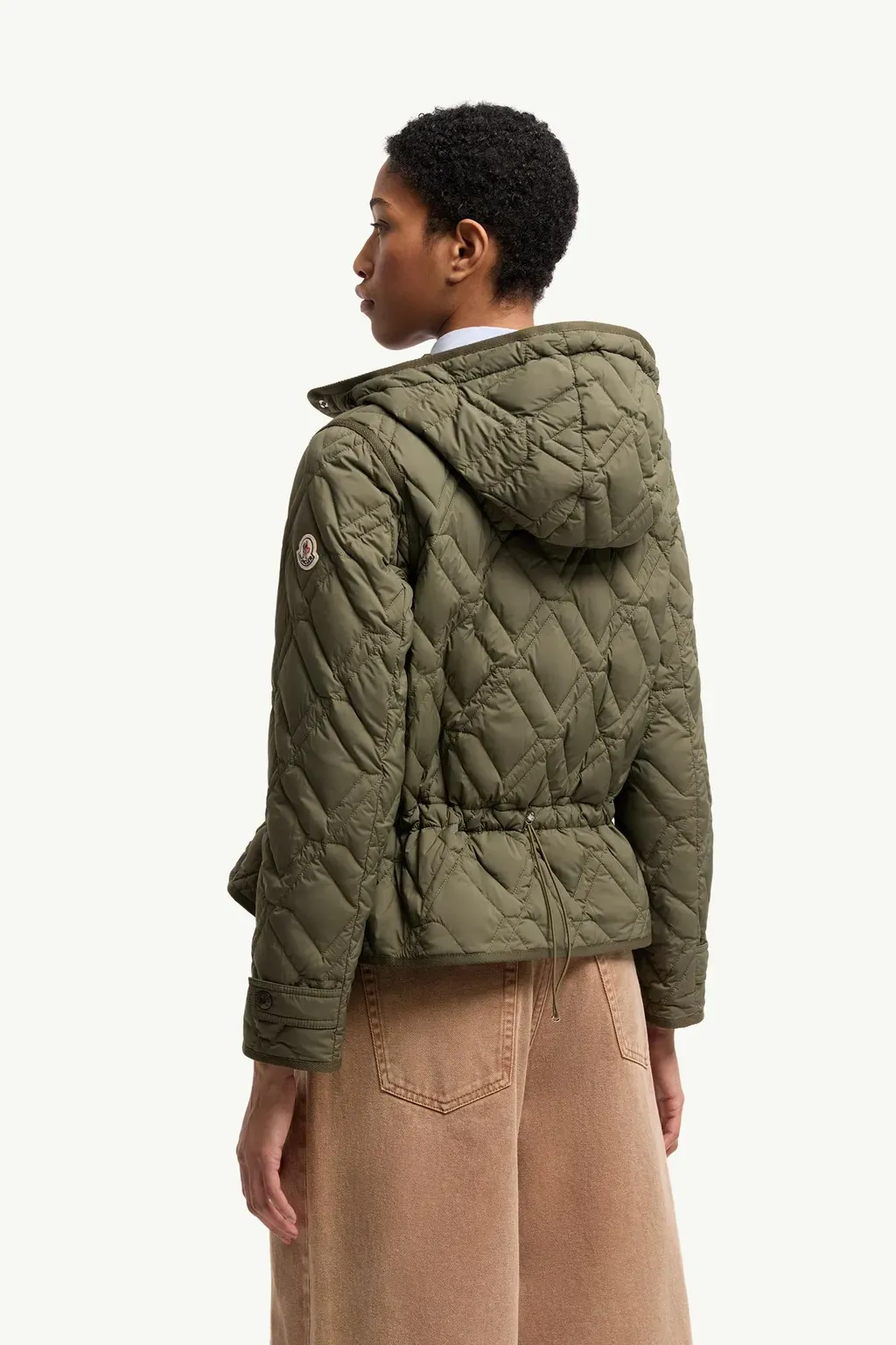Lilas Geometric Quilted Hooded Short Down Jacket