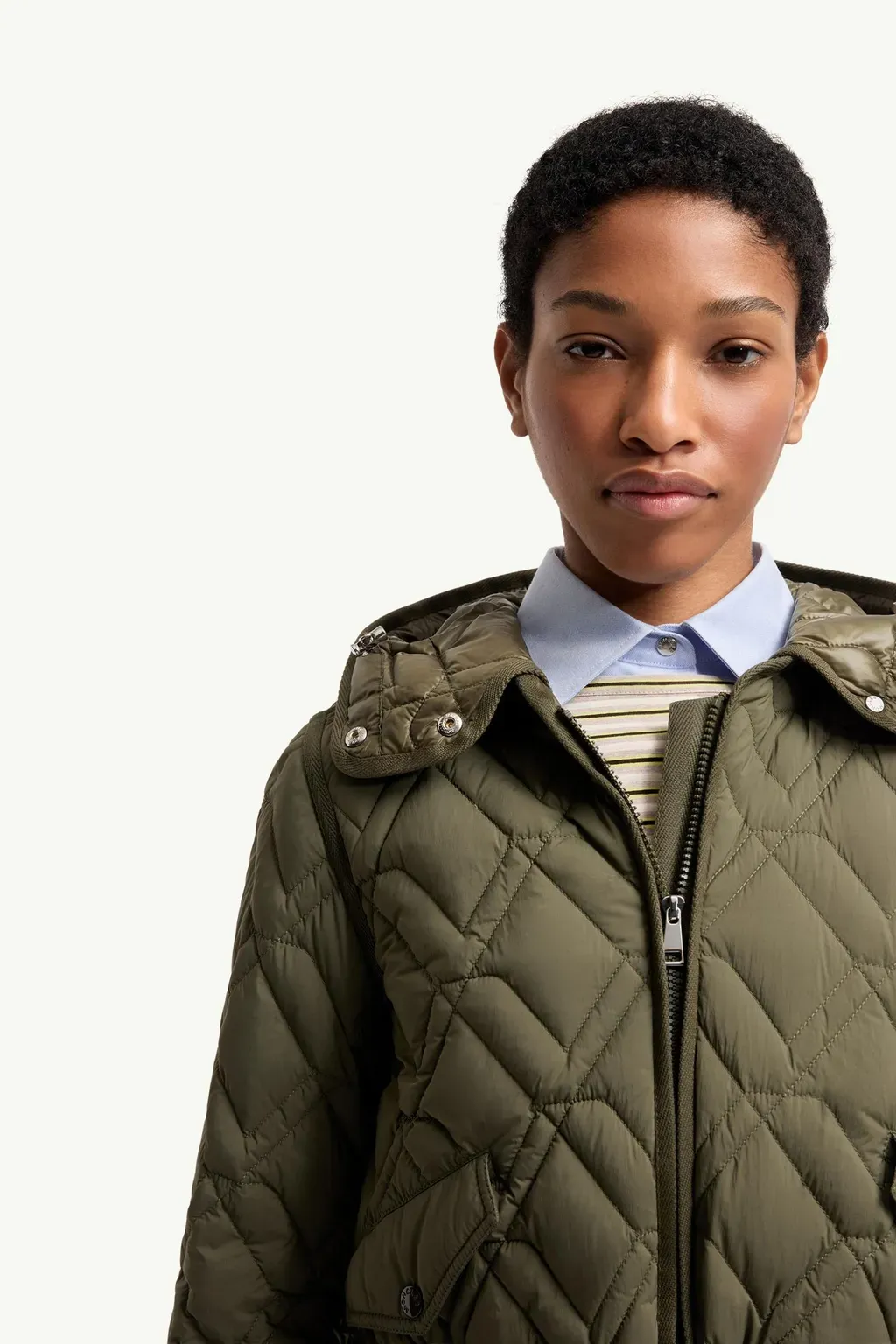 Lilas Geometric Quilted Hooded Short Down Jacket