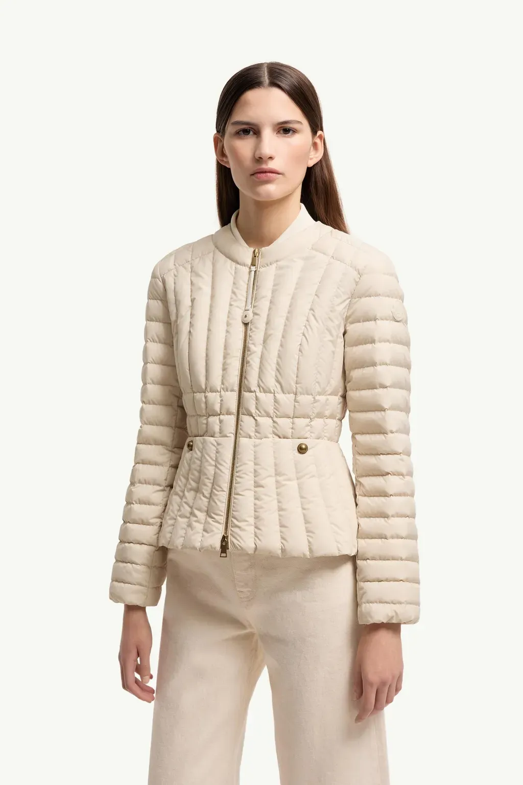 Menthe Vertical-Quilted Short Down Jacket