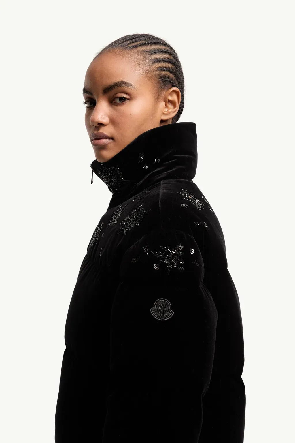 Nelles Sequin-Embroidered Velvet Short Down Jacket