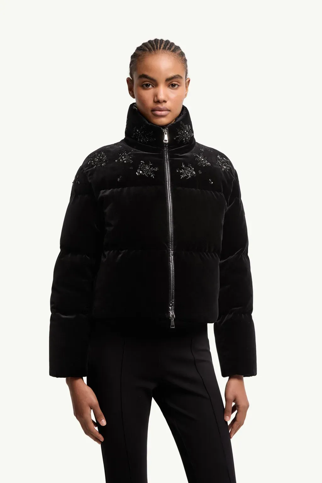 Nelles Sequin-Embroidered Velvet Short Down Jacket