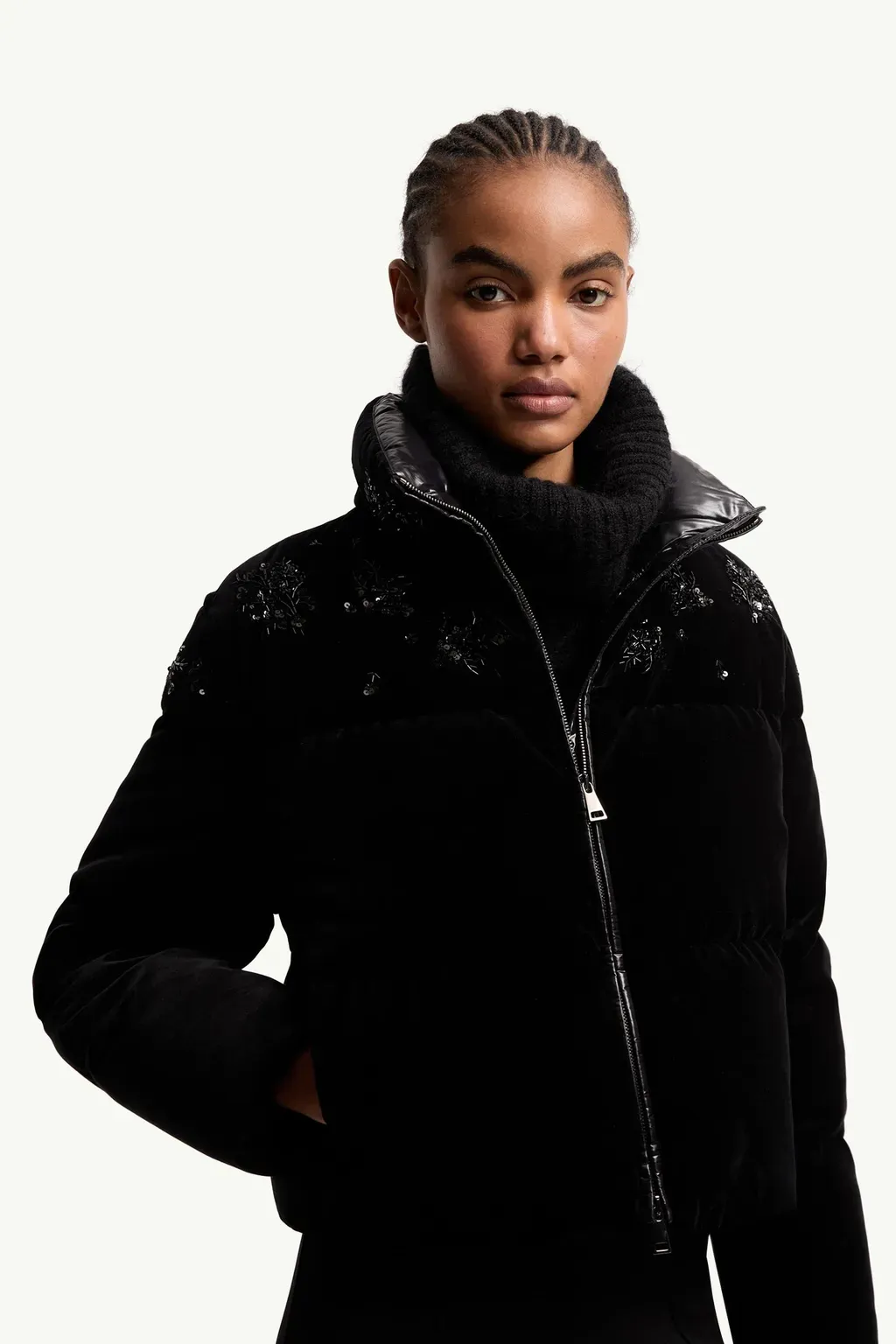 Nelles Sequin-Embroidered Velvet Short Down Jacket