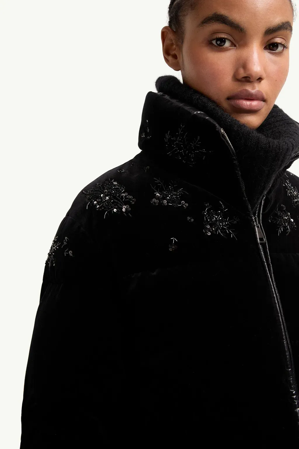 Nelles Sequin-Embroidered Velvet Short Down Jacket