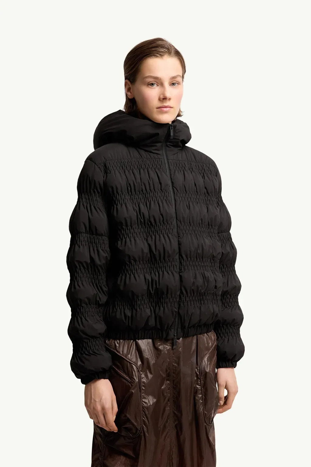 Noyer Gather-Quilted Hooded Short Down Jacket