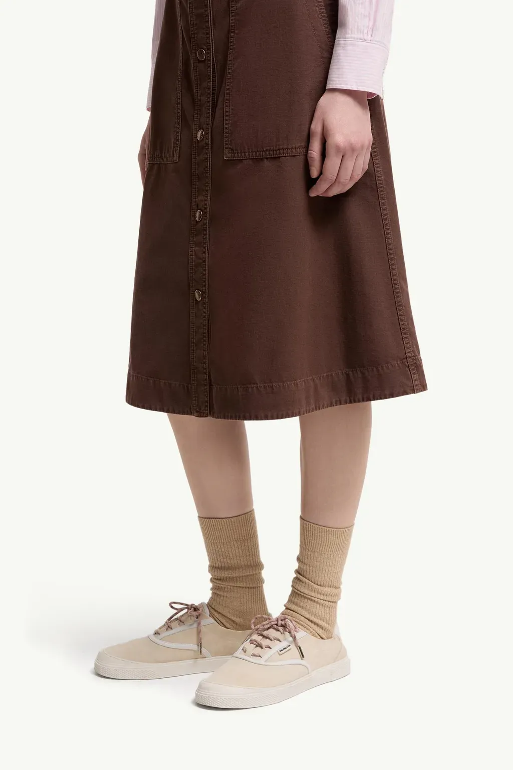 Belted Knee-Length Cotton Skirt