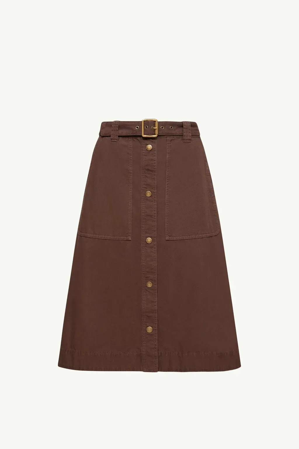 Belted Knee-Length Cotton Skirt