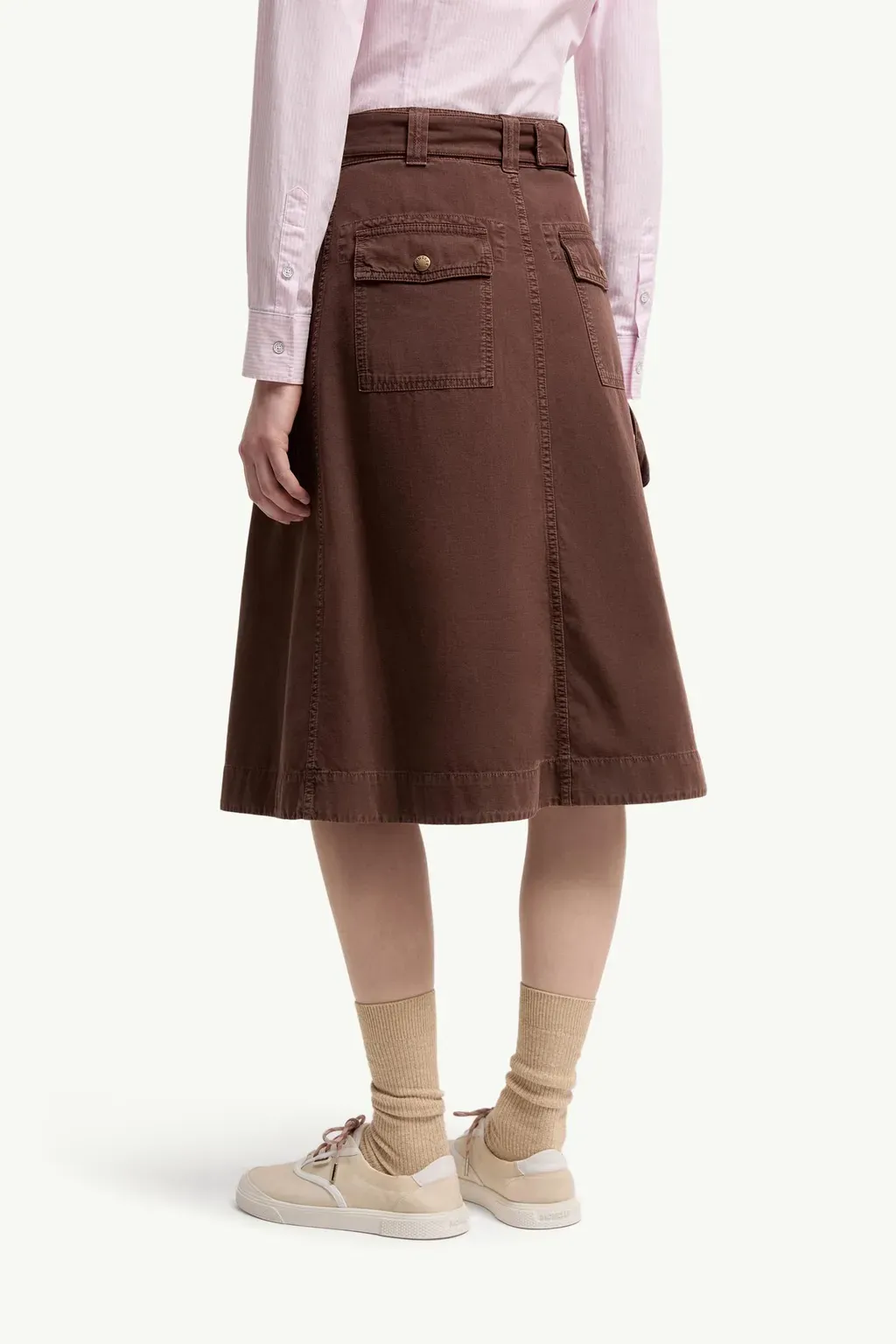 Belted Knee-Length Cotton Skirt