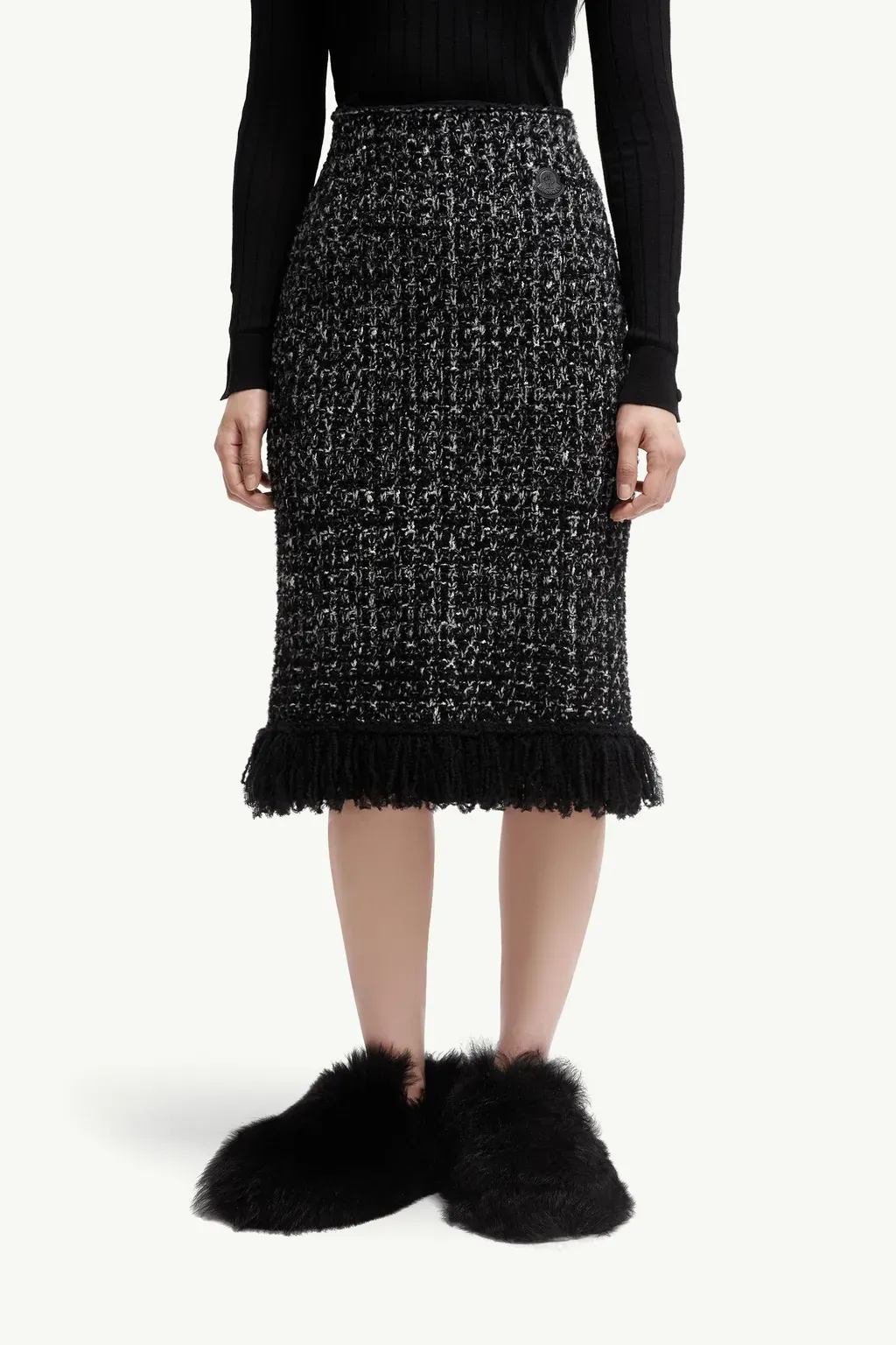 Fringe-Trim Wool Blend Skirt