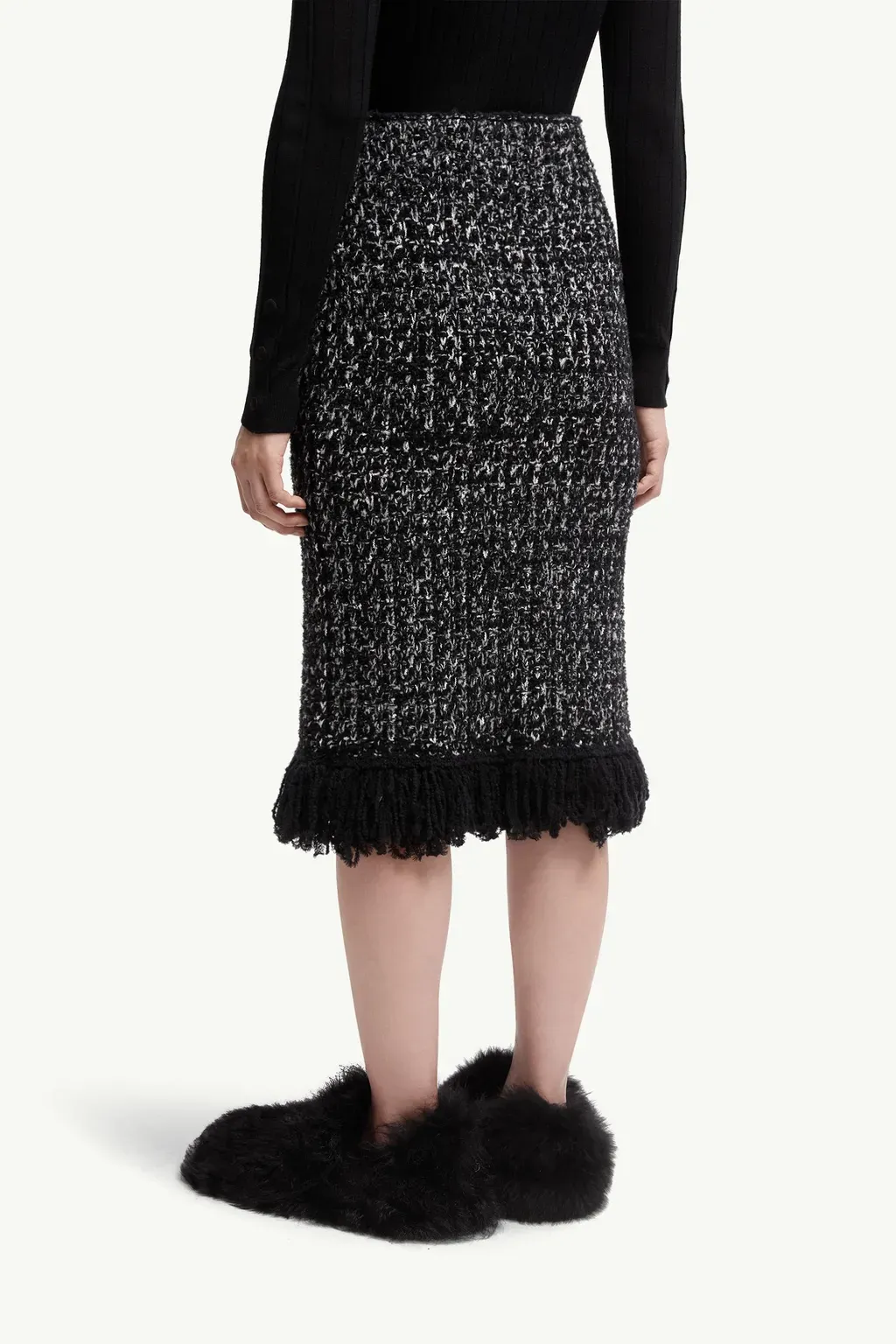 Fringe-Trim Wool Blend Skirt