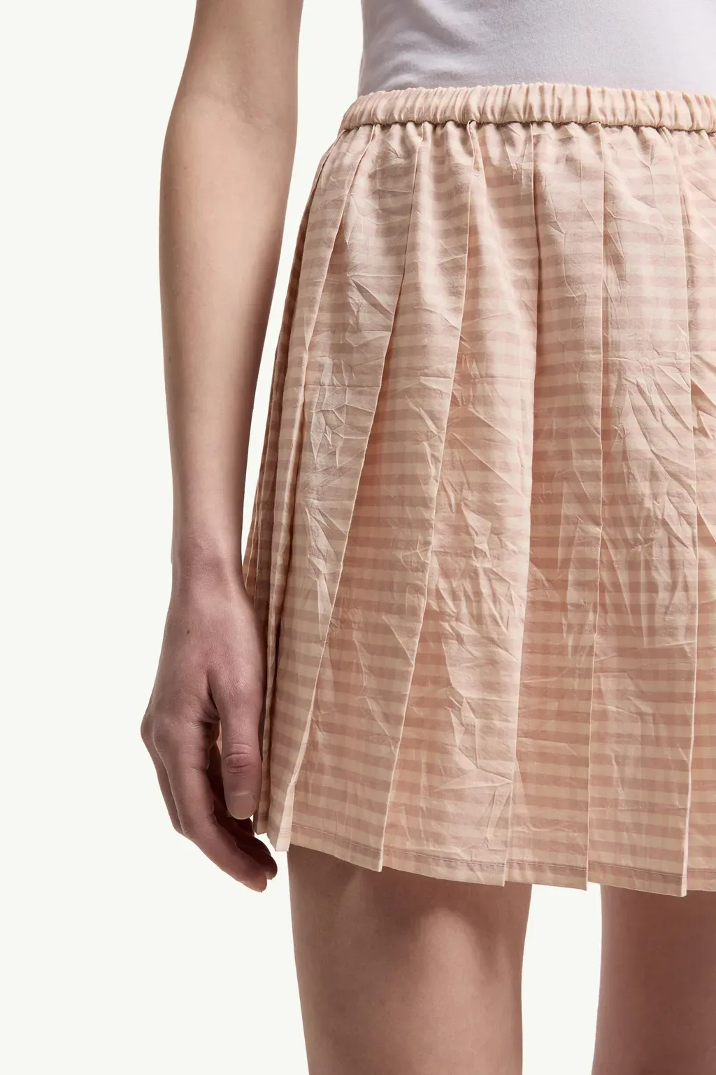 Vichy Cotton Blend Pleated Mini Skirt