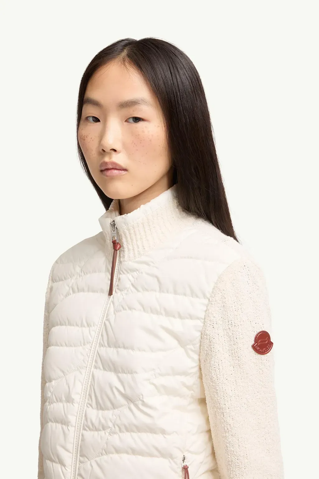 Cotton Blend Padded Zip-Up Cardigan